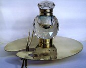 Rare Victorian hand Cut crystal Inkwell Brass Artist Palette stand 1800's heavy