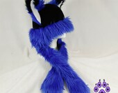 Blue Fox cat Puffet Hat warm fleece ear flap strap furry goth anime cosplay ski handmade snowboard mens womens 1751