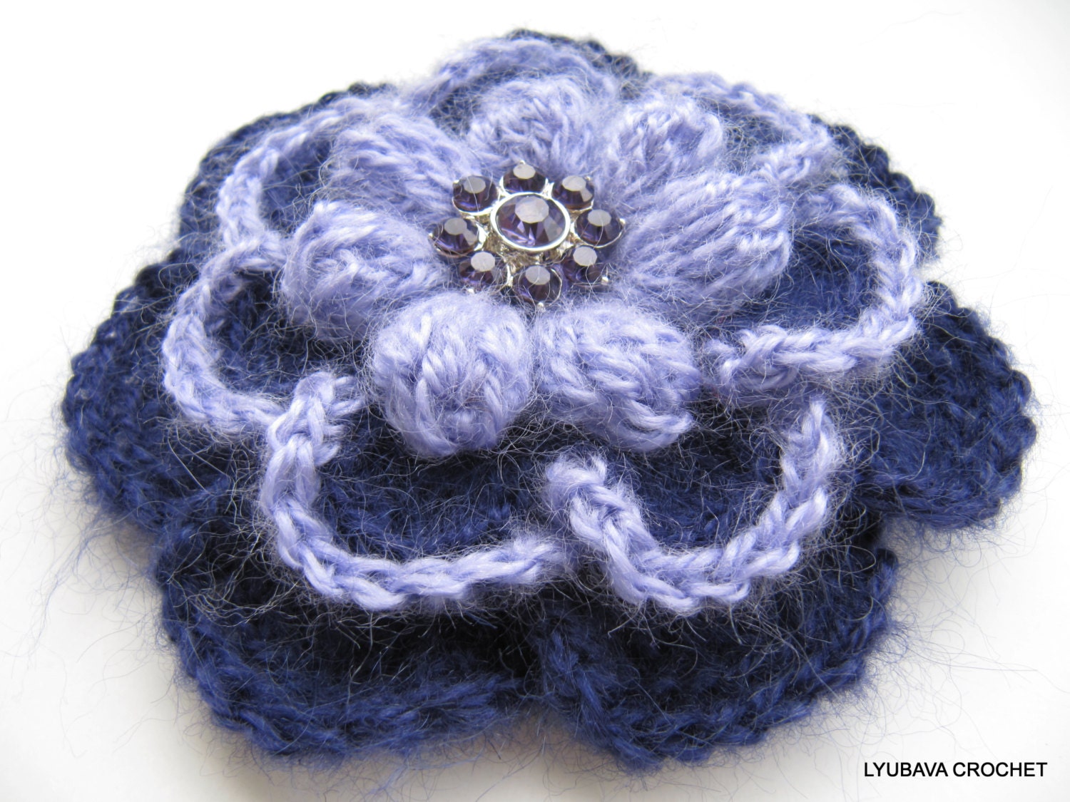 PDF Mohair Flower Brooch, Tutorial Crochet Flower Pattern Pdf INSTANT DOWNLOAD, Big Flower 3D Lyubava Crochet Pattern number 81