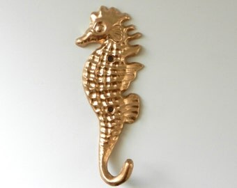 seahorse wall hook / gold home decor / beach house towel hook / cast iron wall hooks