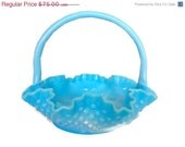 50% OFF Fenton Opalescent glass, Blue Marbled Hobnail Basket Dish