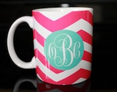 Coffee Mug - Pink Chevron with Monogram Coffee Mug - Custom Coffee Mug - Personalized Mug