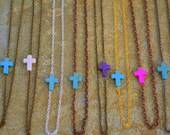 Sideways cross Howlite necklace - Turquoise - Hot pink - White or Purple - Any color chain - 16'' Handmade layering necklace