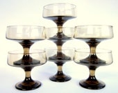 Mid-Century Smoky Brown Champagne Glasses, 8 Libbey Tawny Accent Sherbet Goblets, Smoke