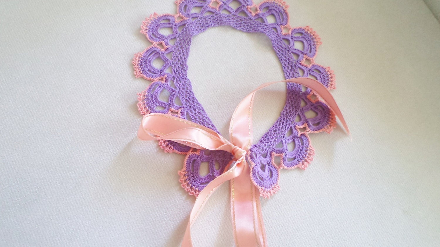 Peter Pan Collar, Purple and  salmon color lace, detachable collar necklace, Handmade Collar, lace collar, Women Accessories.