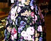 1950s Strapless Silky Rayon Black Rose Floral Sundress