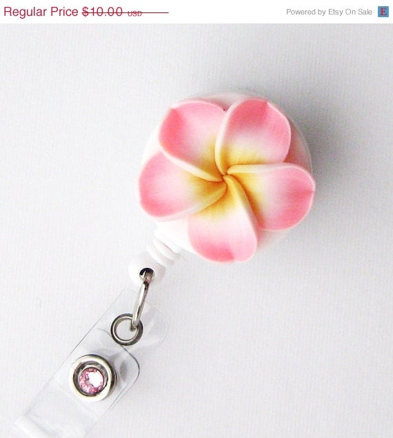 Soft Rose Plumeria - Retractable Badge Reel - Flower Badge Holders - Designer ID Reel - Nurse Gifts - Pretty Name Badge Clips - BadgeBlooms