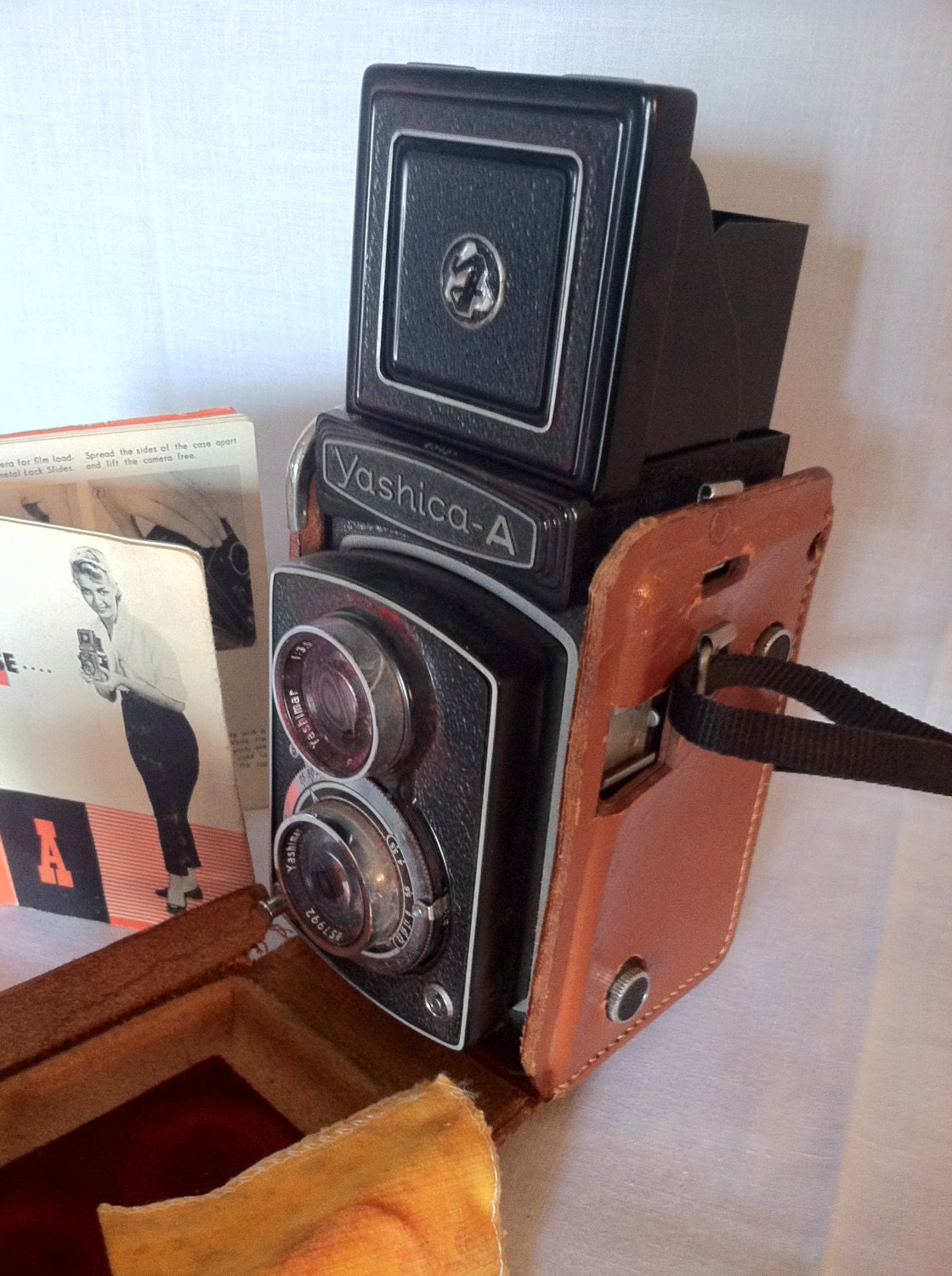 Vintage Yashica A Camera with Leather Case and Instruction Booklet