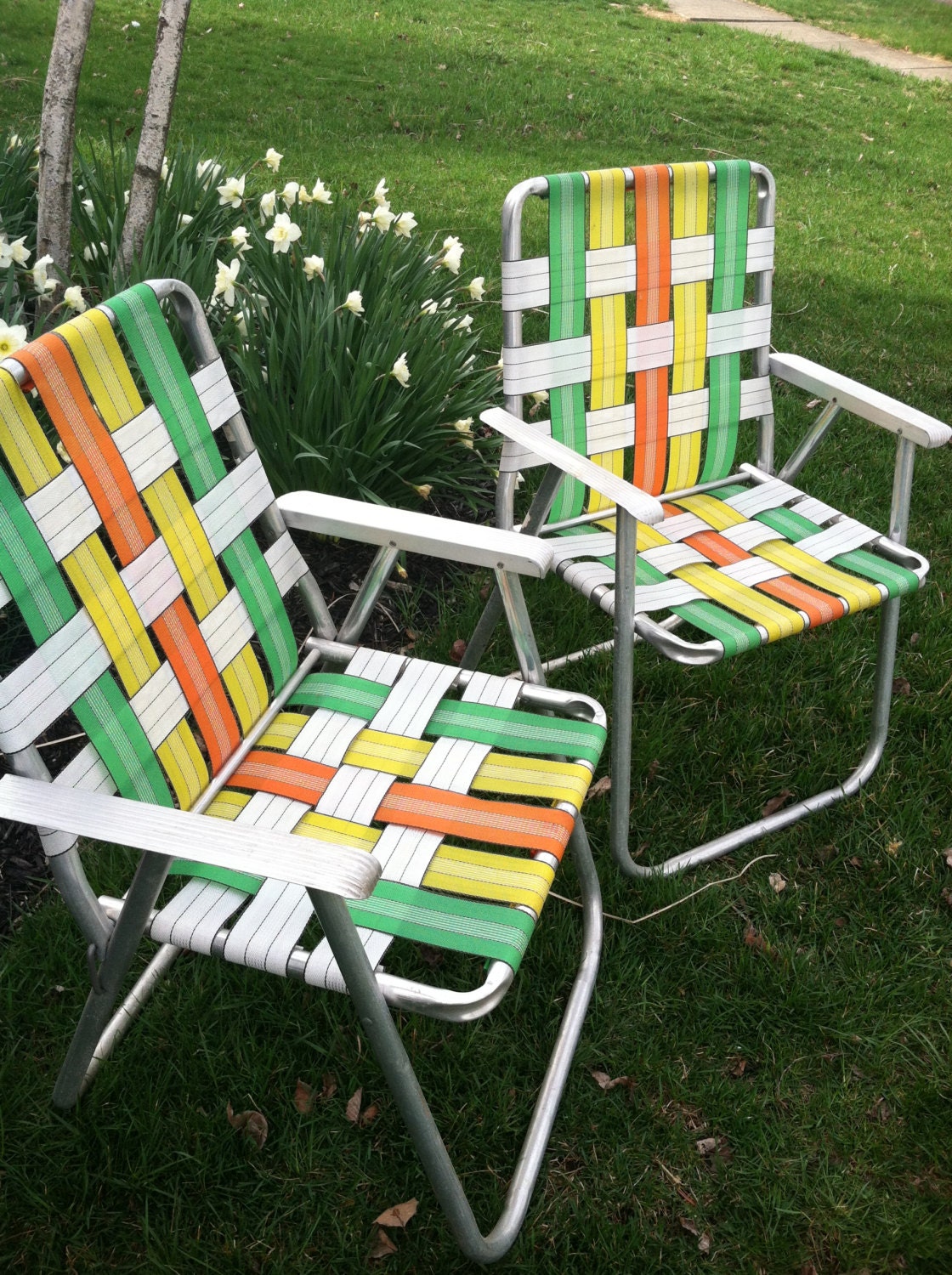 RESERVED Listing for D Retro Folding Lawn Chairs - Set of 2