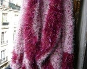 handknitted coat,long sweater,eccentric,fairy,luminous,psychedelic,cyclamen colors with threads in 3D.FREE SHIPPING.OOAK by lamamadesmatous.