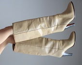 High heel boots in tan leather Size 6