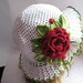 Hat Brim  in White with  Red Rose OOAK Crochet