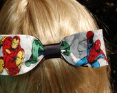 Iron Man and SpiderMan Hair Bow Marvel Superhero Fabric with Black Ribbon Contrast