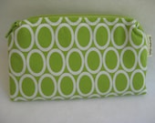 Small Zippered Wallet in a Green Circle Print Fabric with Polka Dot Lining