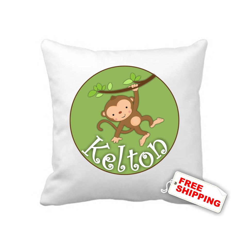 Mod Monkey pillow case - childrens personalized bedroom nursery decor - boys or girls nursery room bedding
