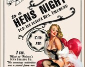 Vintage Pin Up Girl  Invitation- Bachelorette party, Hens night, Lingerie Shower burlesque invite diy print file PRINTED OPTIONAL