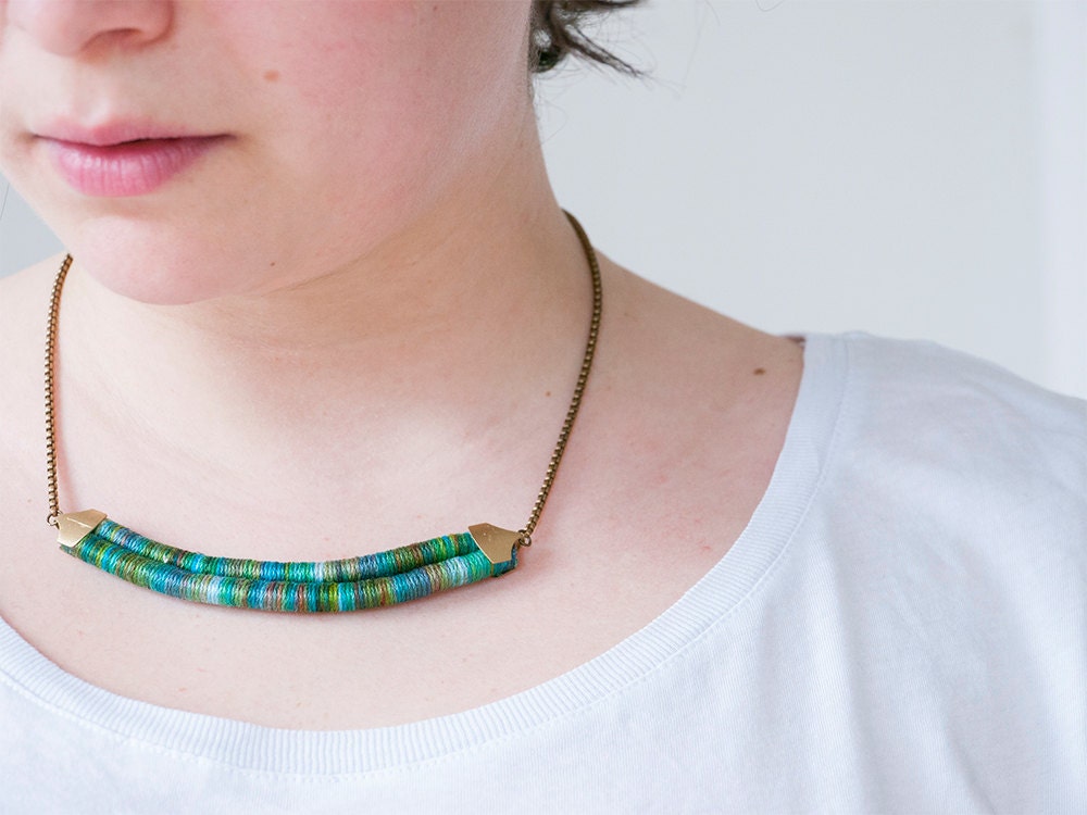 Green dyed necklace - Tribal inspired necklace