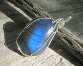 Blue Labradorite Swirl Pendant, Wire Wrapped