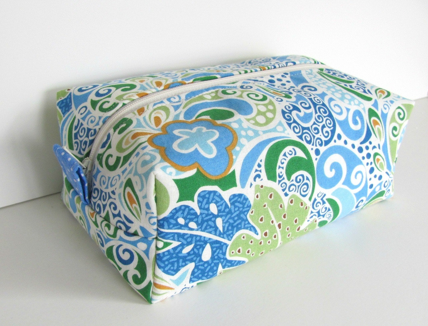 Cosmetic Bag Zipper Pouch - Makeup Boxy Bag Ocean Blue Tropical Green
