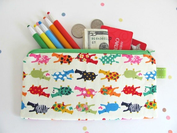 Hippo Pencil Case Kid's Long Zipper Pencil Pouch / Children Gift School Supplies Red Orange