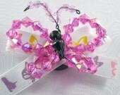 Magnet with a Beaded Hot Pink Butterfly