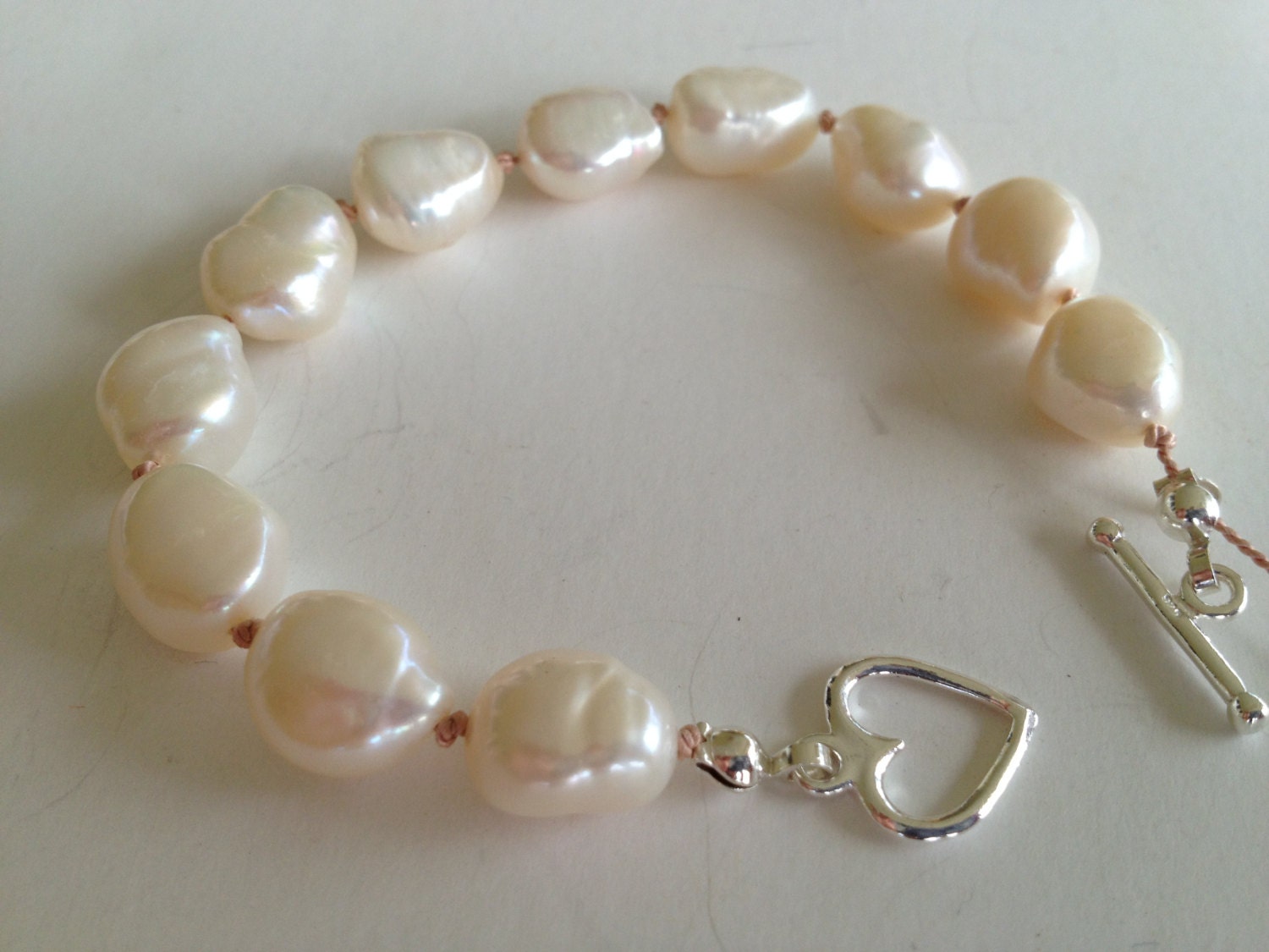 Knotted Freshwater Pearl Heart Clasp Bracelet