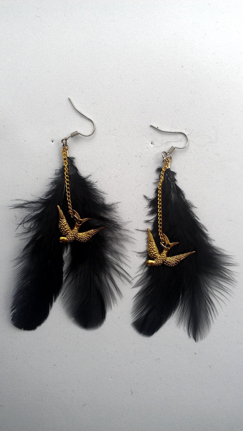 Sparrow and feathers earrings / Boucles d'oreilles hirondelles et plumes
