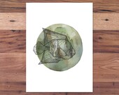 Full Moon Intricate Geometric Fish - Spirit Animal Print from Handmade Ink & Watercolor Painting