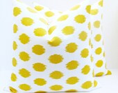Yellow Ikat.Yellow and White.16x16inch. Ikat Pillow.Yellow Pillow. Decorative Pillow Covers.Housewares.Printed fabric on front and back