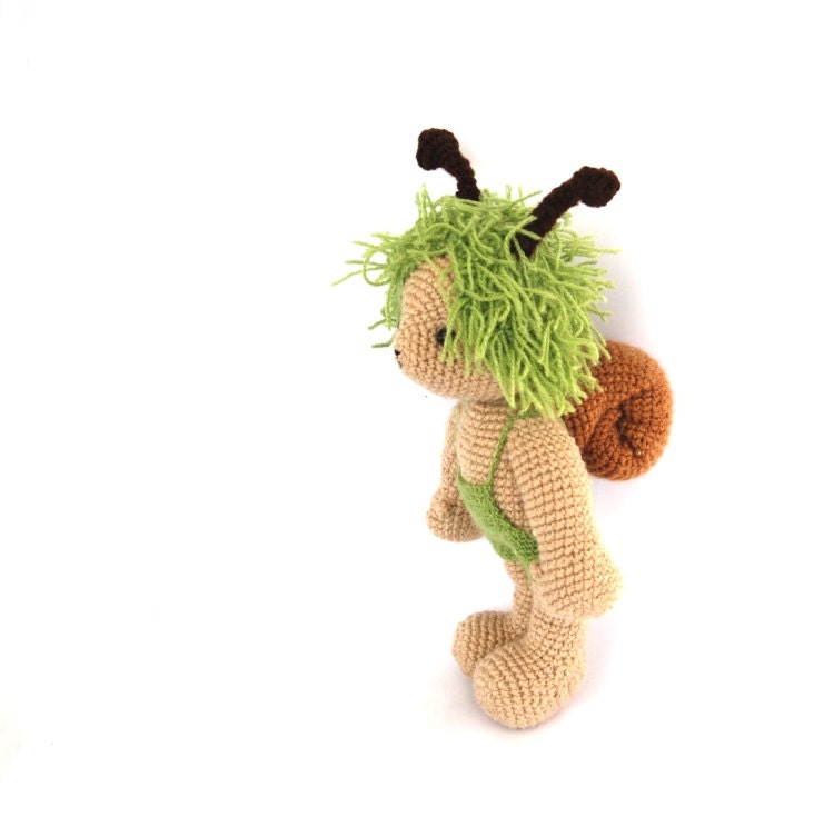 crocheted snail doll spring mint green beige boy snail whimsical animal doll toy for children garden animal cute amigurumi kawaii doll