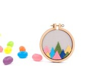 Embroidery hoop mountain peaks brooch - yellow, pink, olive, aqua, sunshine, navy - mini embroidery hoop - made with love by dandelyne