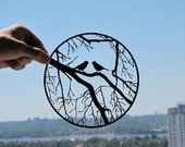 Birds On Tree Branches Handmade Original Papercut First Anniversary Personalized Gift: Hand-Cut Paper Art Silhouette (UNFRAMED)