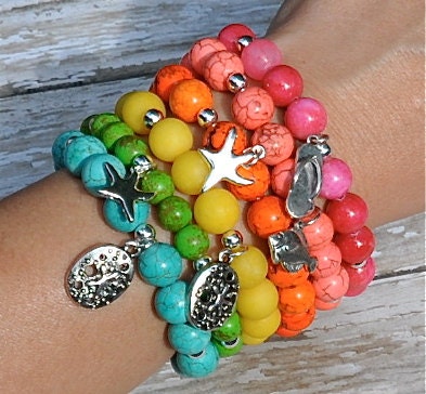 NEW Summer Beach Charm Bracelets / Beaded Bracelets / Beachy Bracelets