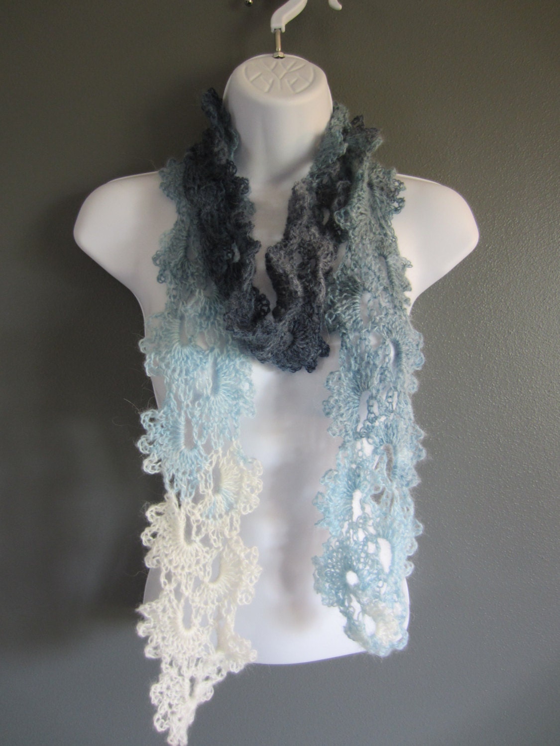 Queen Anne Lace Scarf in Shades of Blue. Beautiful Scarf for Mom, Girlfriend, Aunt. Made to order.