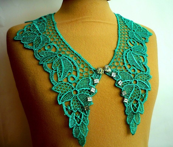 Cotton Lace Collar, Turquoise Green  color, Detachable Collar Necklace,Turquoise Green Lace Collar,  Mothers day gift