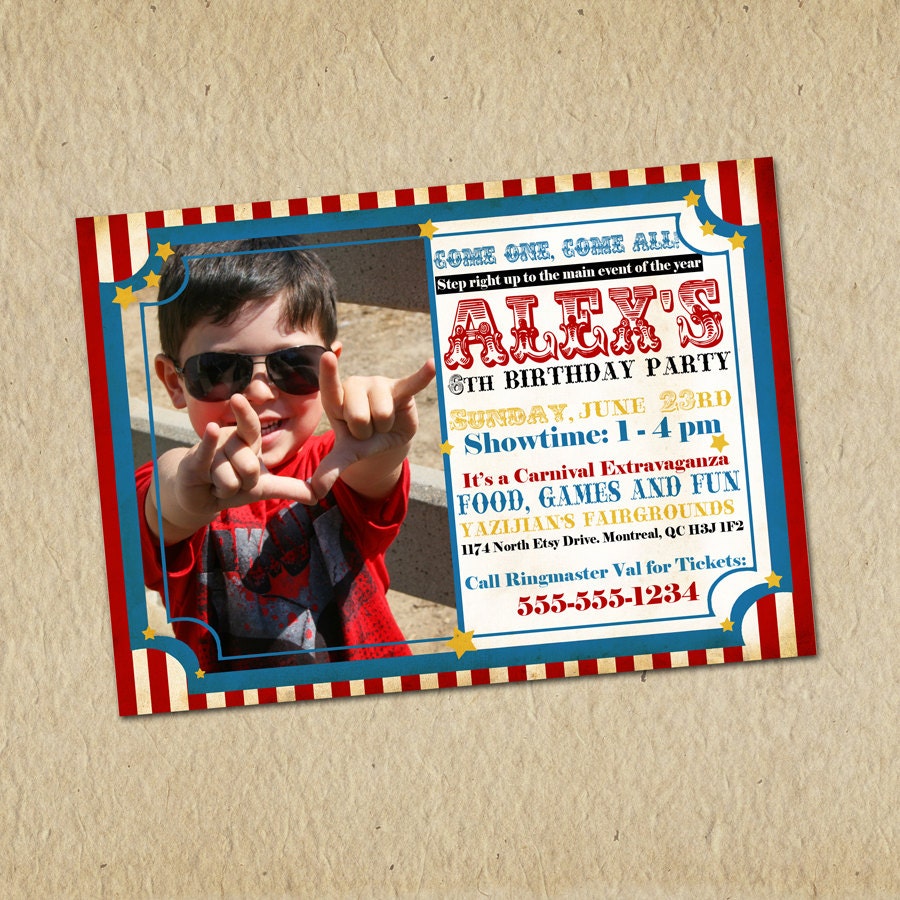 Circus Birthday Invitation - Vintage Inspired / Retro Carnival - Design with Photo - Custom, Digital, Printable designs Il_170x135