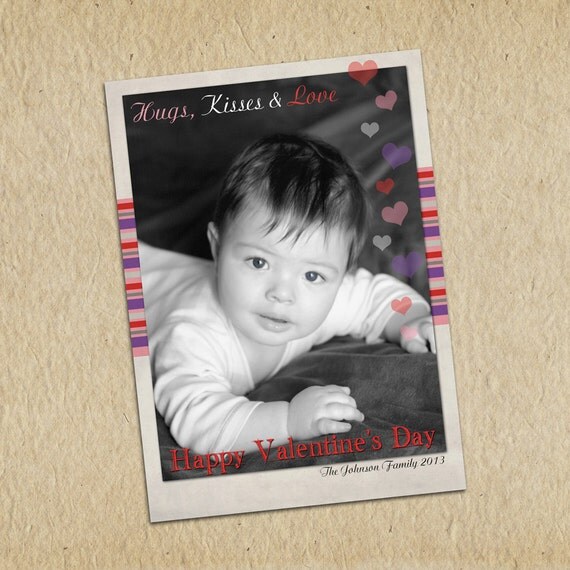 Valentine's Day Photo Card - Customized 5X7 printable download - Happy Valentine's Day - Hugs, Kisses and Love Il_570xn