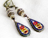 Vintage Bridal  Blue Micro Mosaic Paste Earrings, Ciao Bella V