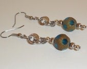Blue and Brown Polka Dot Bead Dangle Chainmaille Earrings
