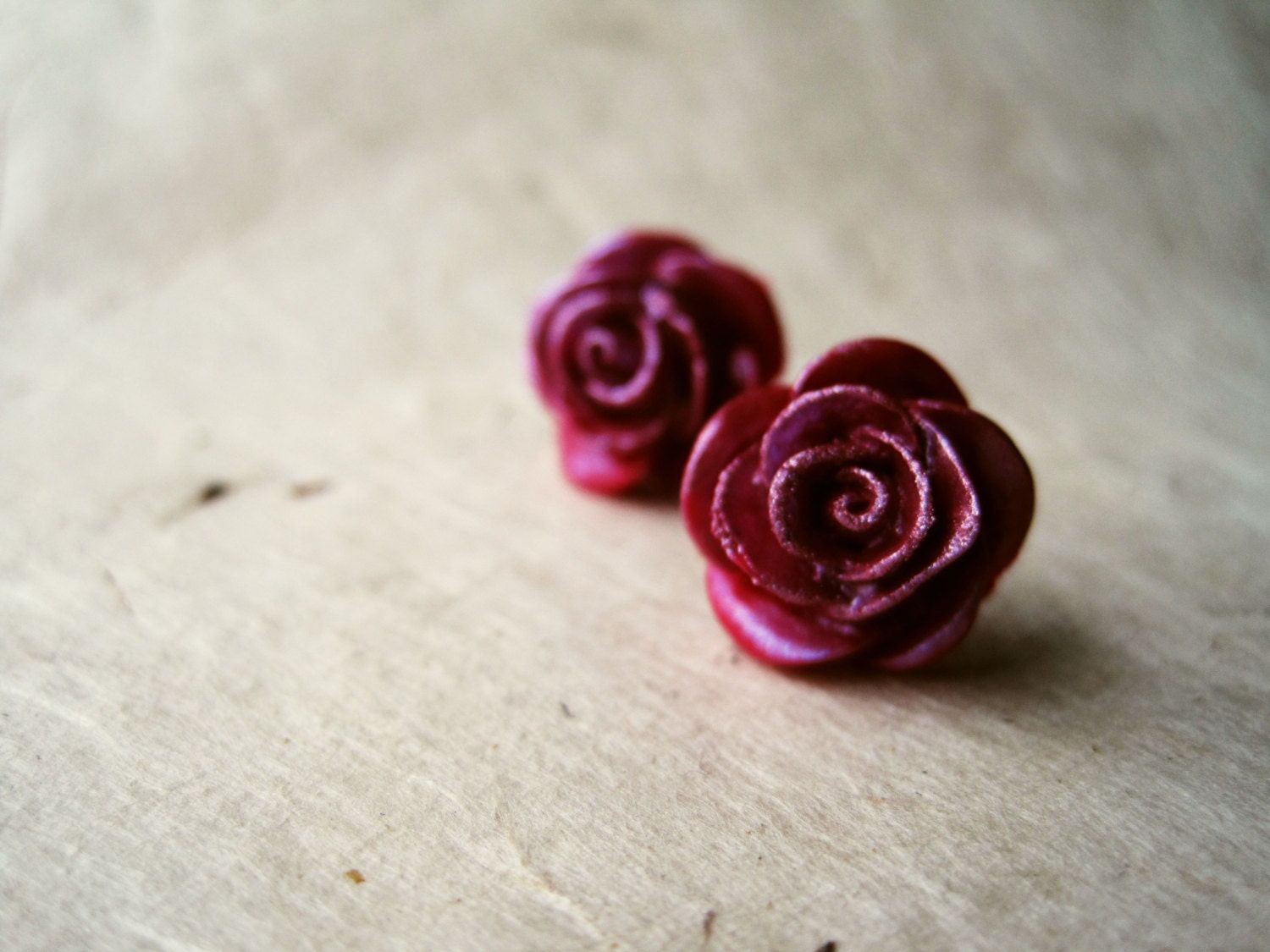 Raspberry Rose Earrings. Wine Red Metallic Plum Handmade Polymer Clay Earrings. Pink Berry Earrings. Bridesmaid Jewelry FSE1.