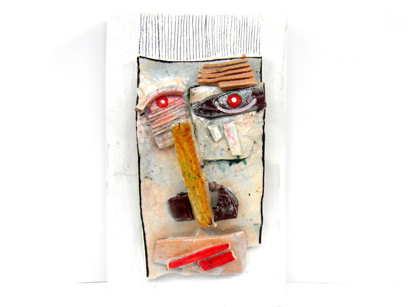 Abstract ceramic wall mask, Ceramic Wall Art,  3D wall art, Ceramic mask, Handmade sculpture of head,  Ceramic home decor