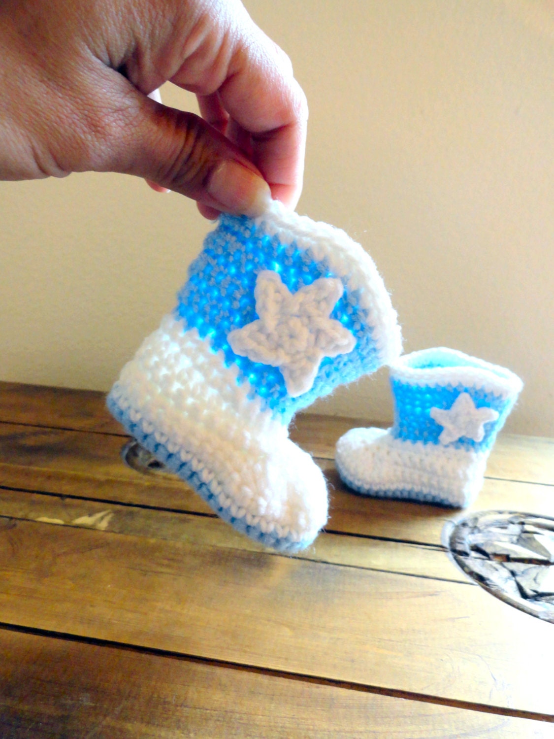 Crochet Baby Blue Cowboy Boots