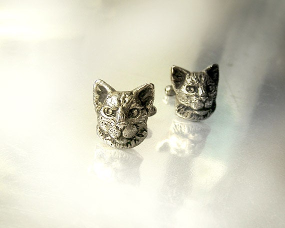 Animal cufflinks Cats, copper, sterling silver plated, handmade, cat jewelry, unisex accessories, goth