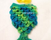 Crochet Mermaid Baby Cape Set Green Blue And Yellow Mix Bandeu Top And Tiara Photo Prop 3 Piece Set