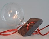 The "Prop" Modern Wood Desk Lamp, Contemporary Wooden Table Lighting, Unique Walnut or Birch Office Decor, Bare Bulb Edison Exposed Light