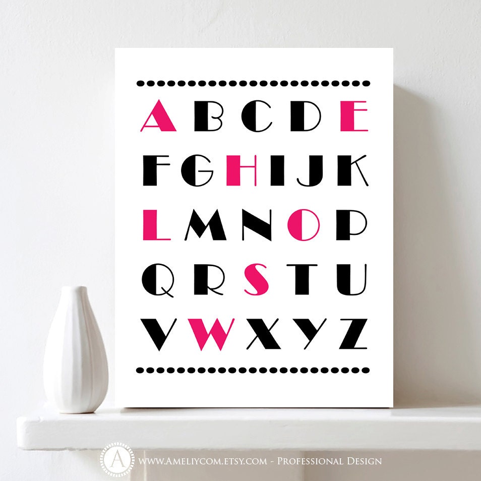Printable Nursery Alphabet White, Black and Red Print Children's Room Poster for kids 8x10 DIY  for home printing, Baby Wall Decor