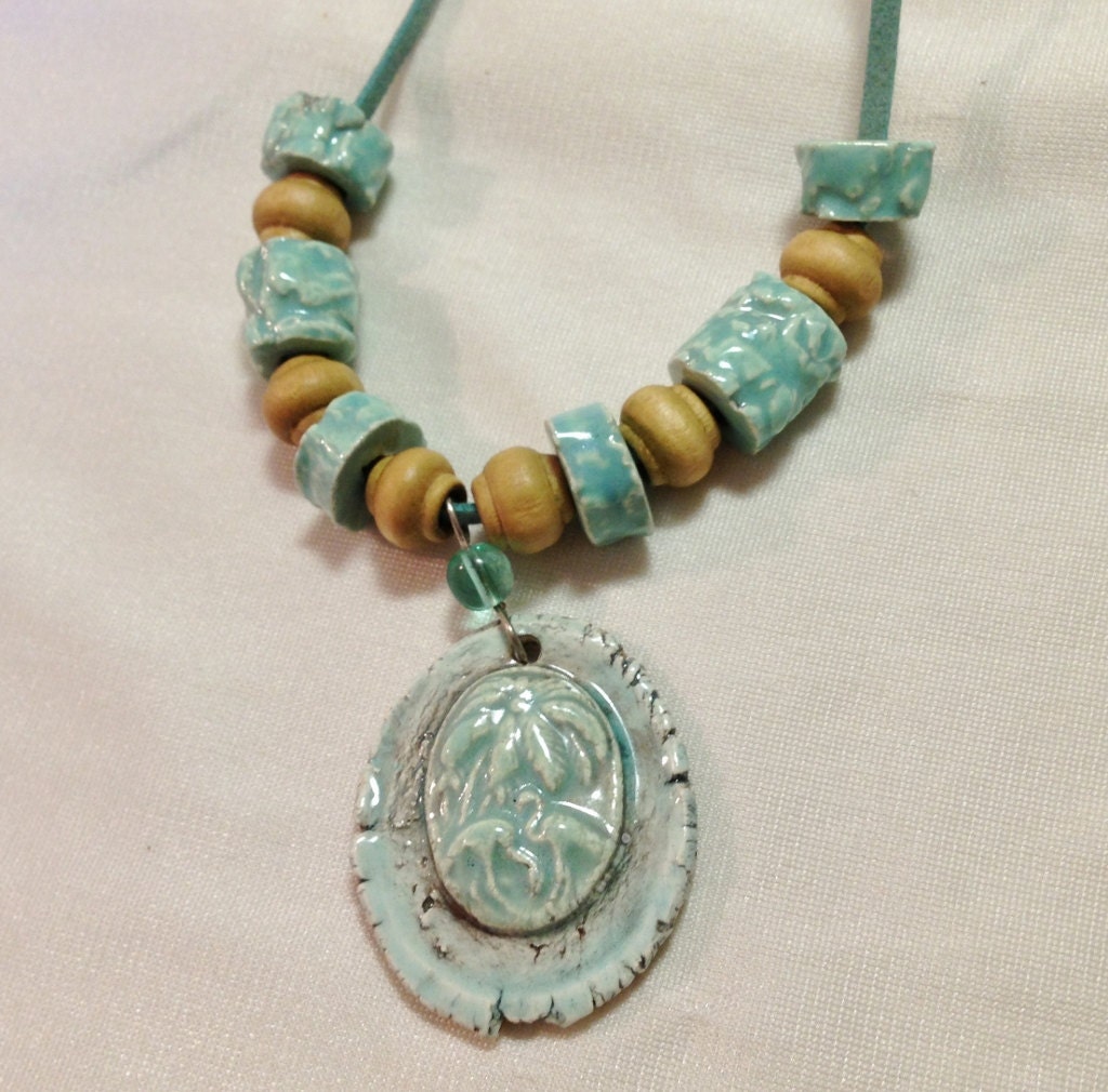 Tropical Flamingo Handmade Beach Ceramic Necklace