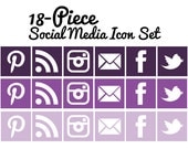 Social Media Icons - Set of 18 - Square with White - Purple