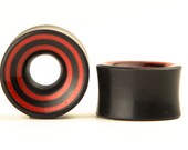 3/4" Pair Red Racing Stripes Beveled Hollow Horn Gauged Plugs Organic Hand Carved Body Piercing Jewelry
