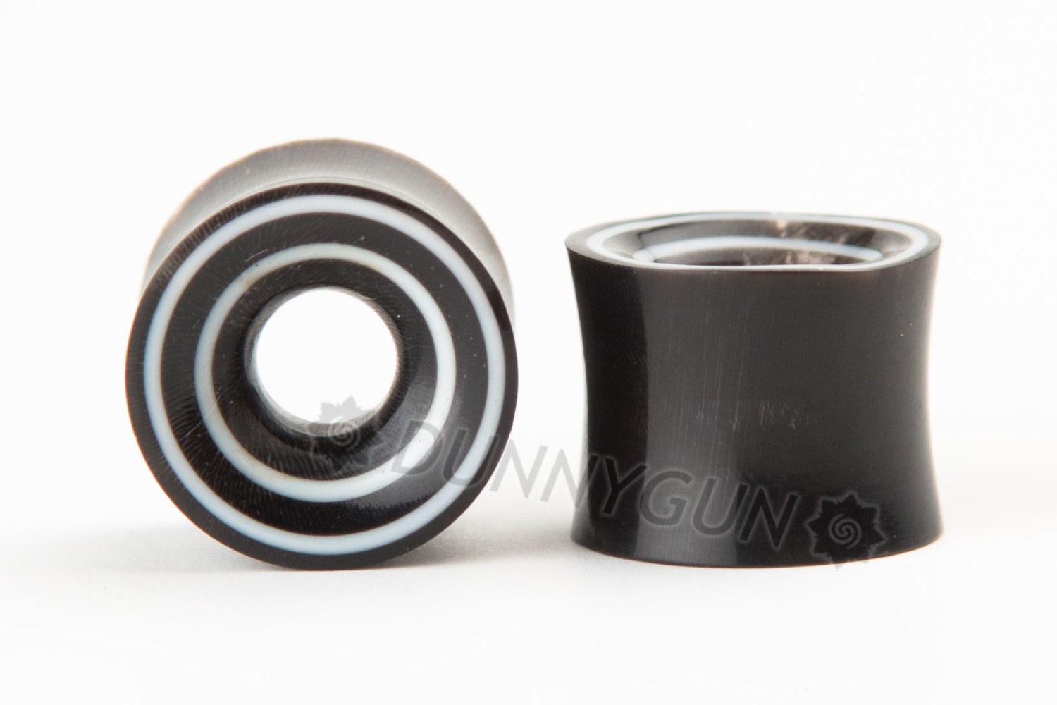 5/8" Pair White Racing Stripes Beveled Hollow Horn Gauged Plugs Organic Hand Carved Body Piercing Jewelry